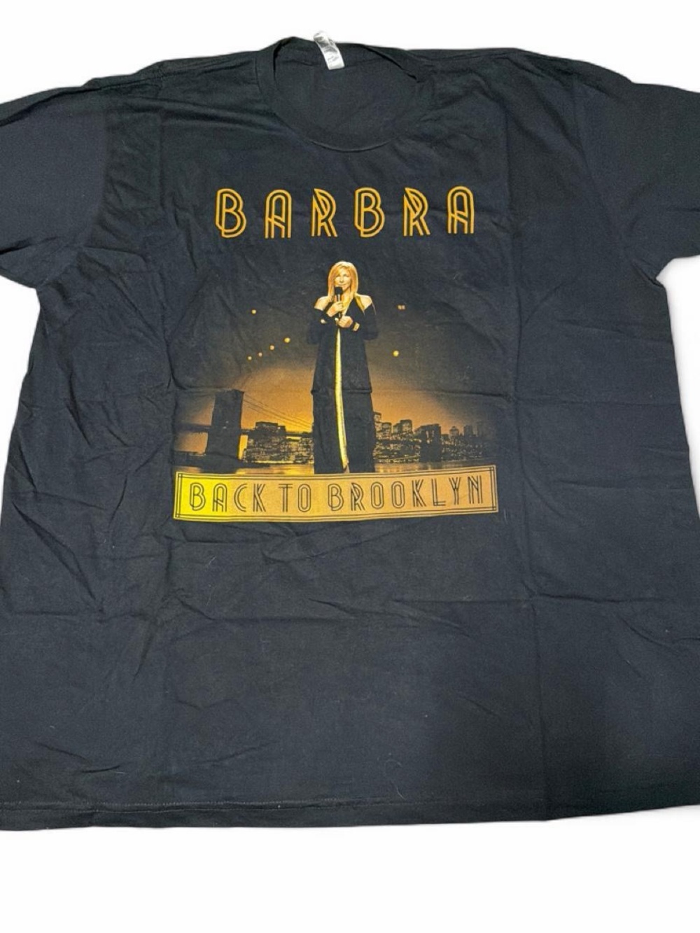Black Tee with Yellow Barbra 2012 Streisand Back to Brooklyn Graphic